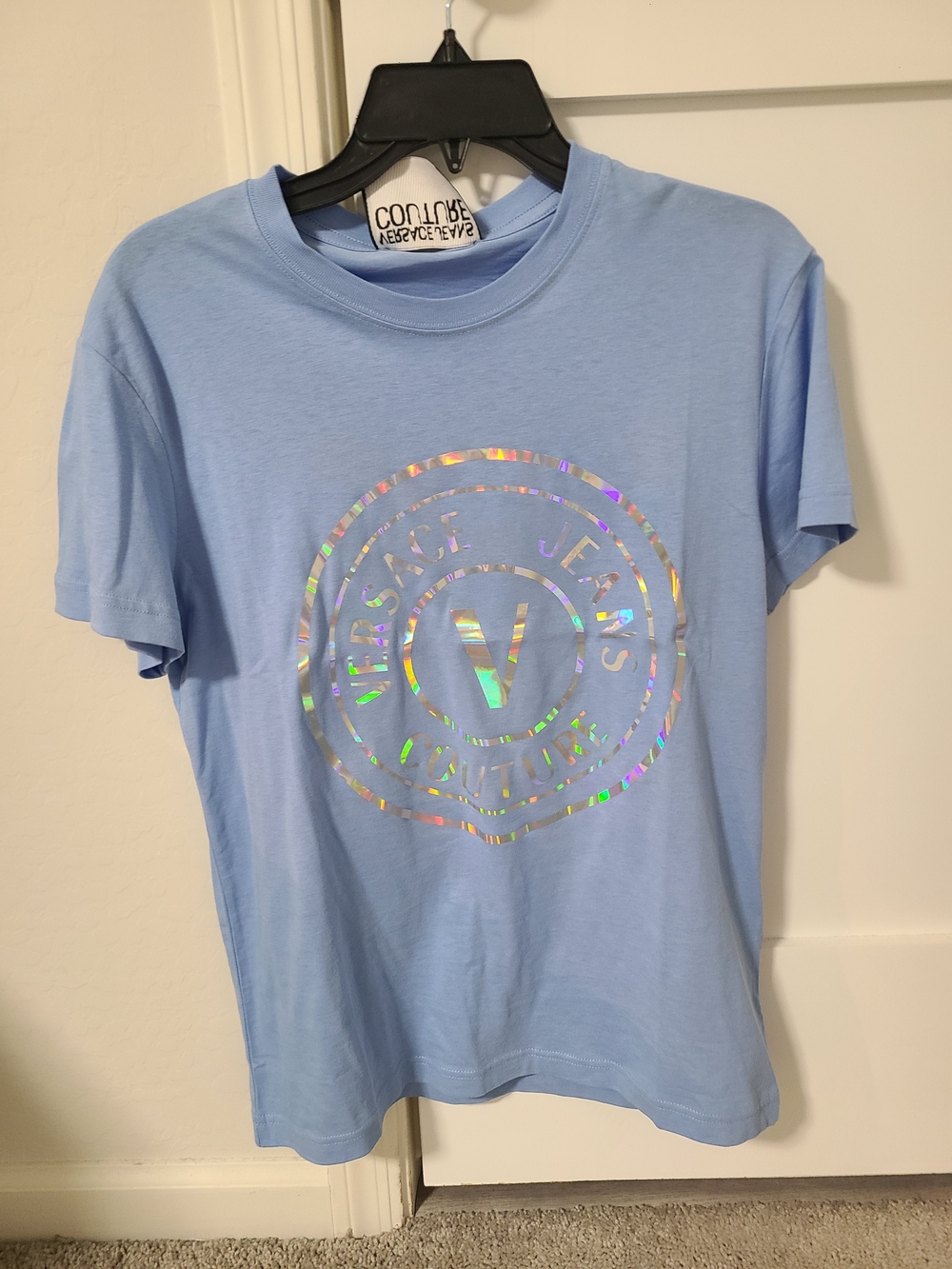 Versace Jeans Couture Light Blue Tee with Holographic Print